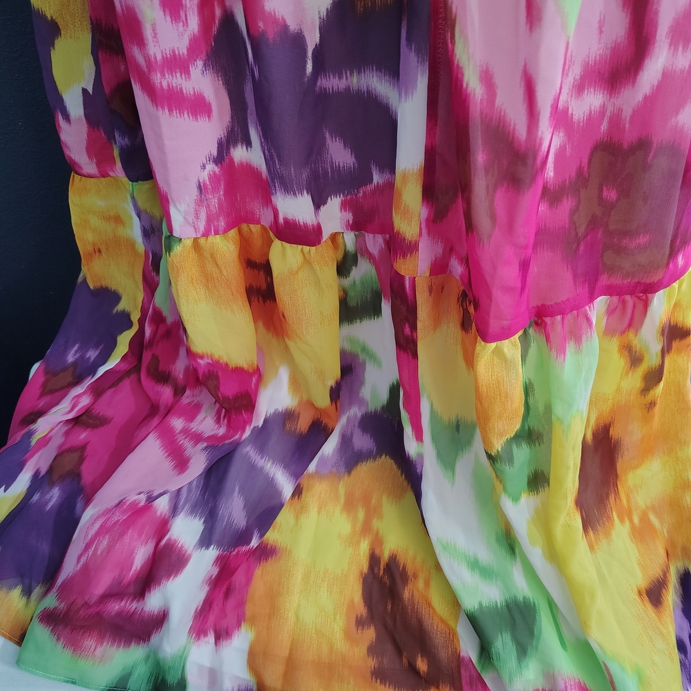 Donna Ricco Colorful Floral High Neck Line Sleeveless Tiered  Dress - Picture 8 of 14